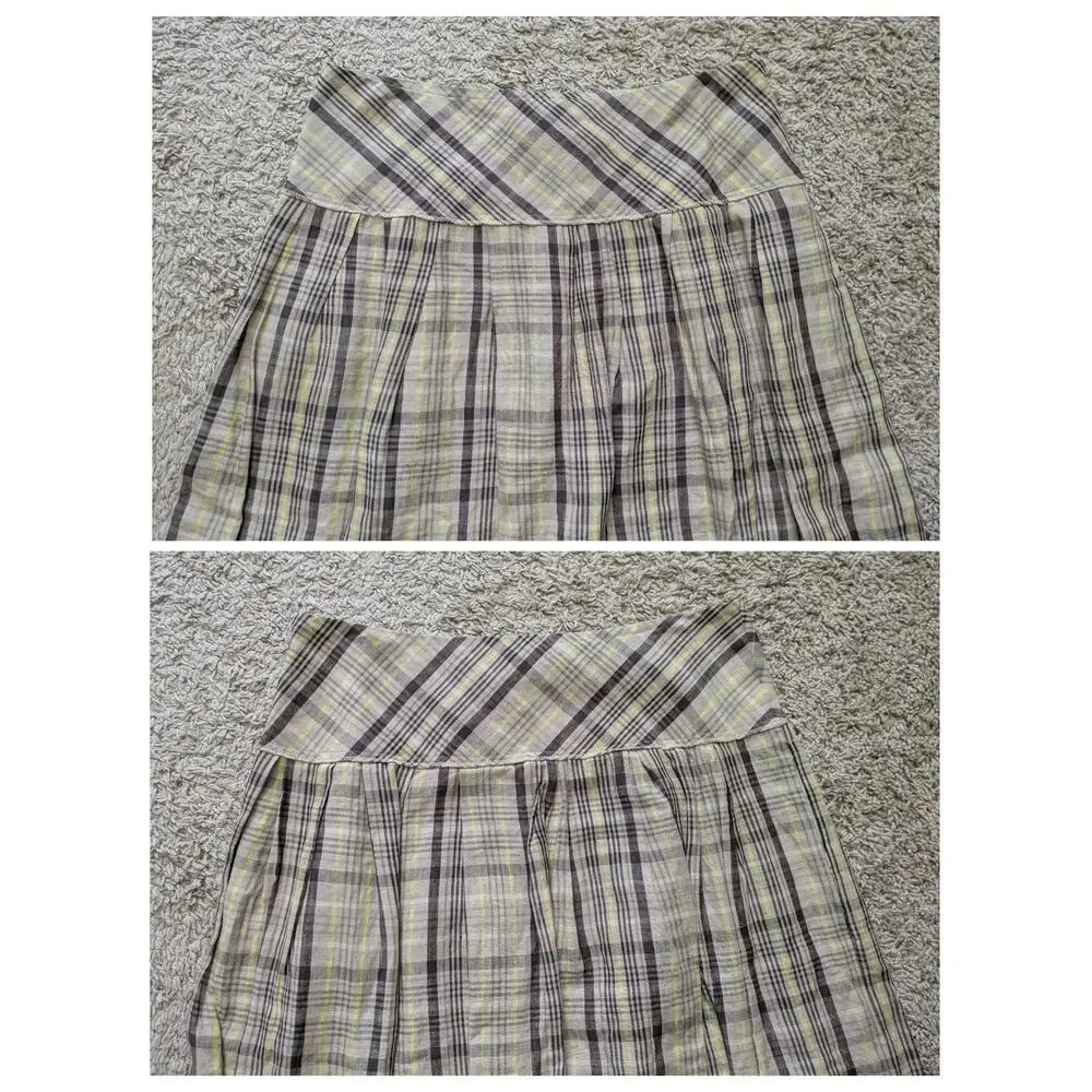 Lilith Heavy Linen Plaid Bubble Skirt Womens M/40 Brown-Yellow Prairie Lagenlook